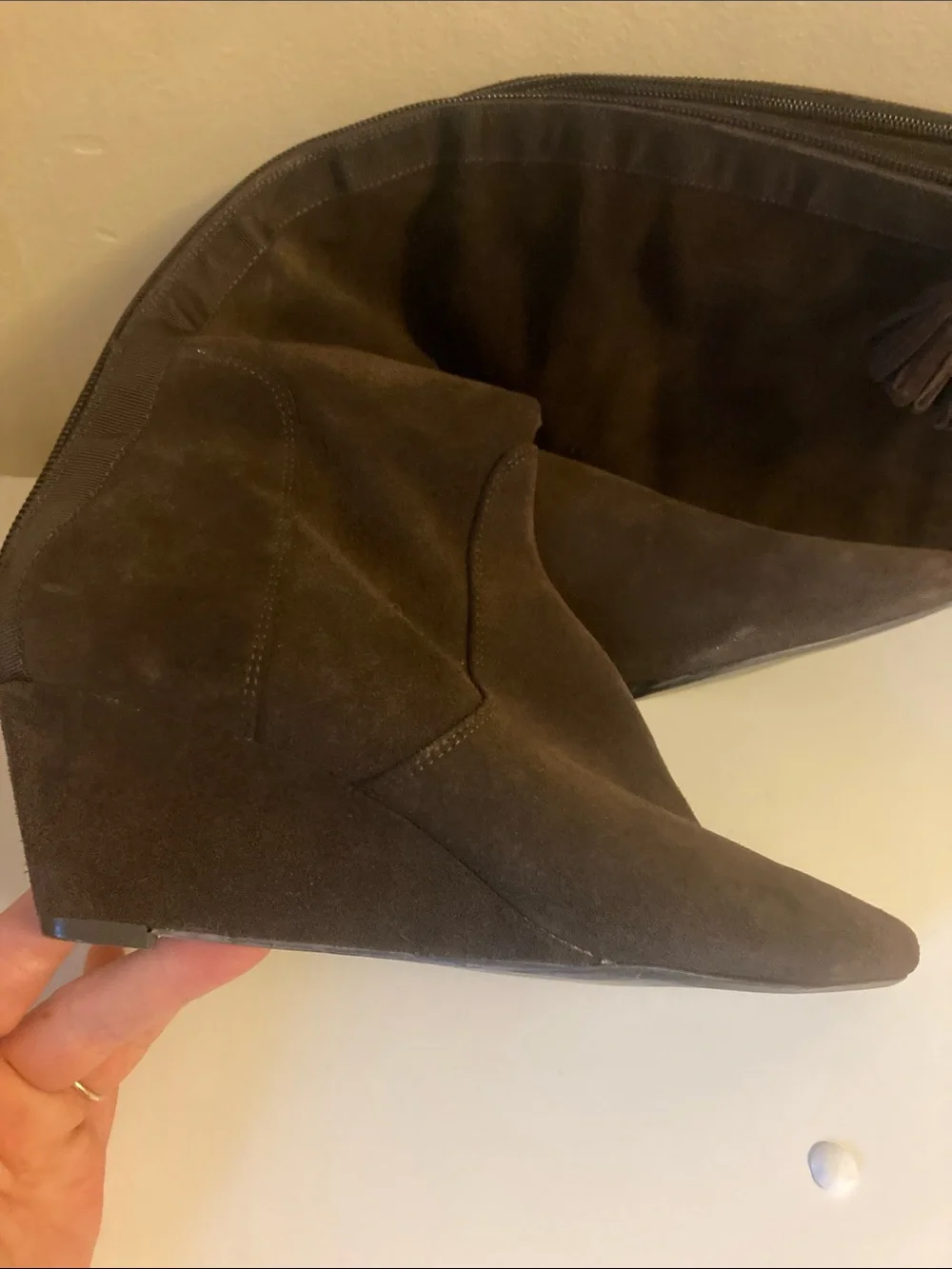 Juicy Couture Dark Brown Over-the-Knee Suede Wedge Boots